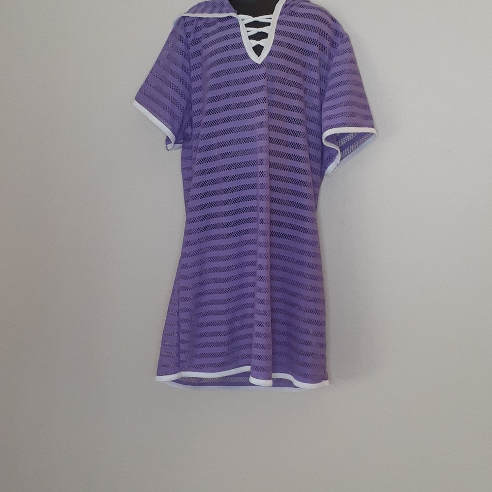 Free Country Girls Purple/White Bathing Suit Cover-up, Size XL